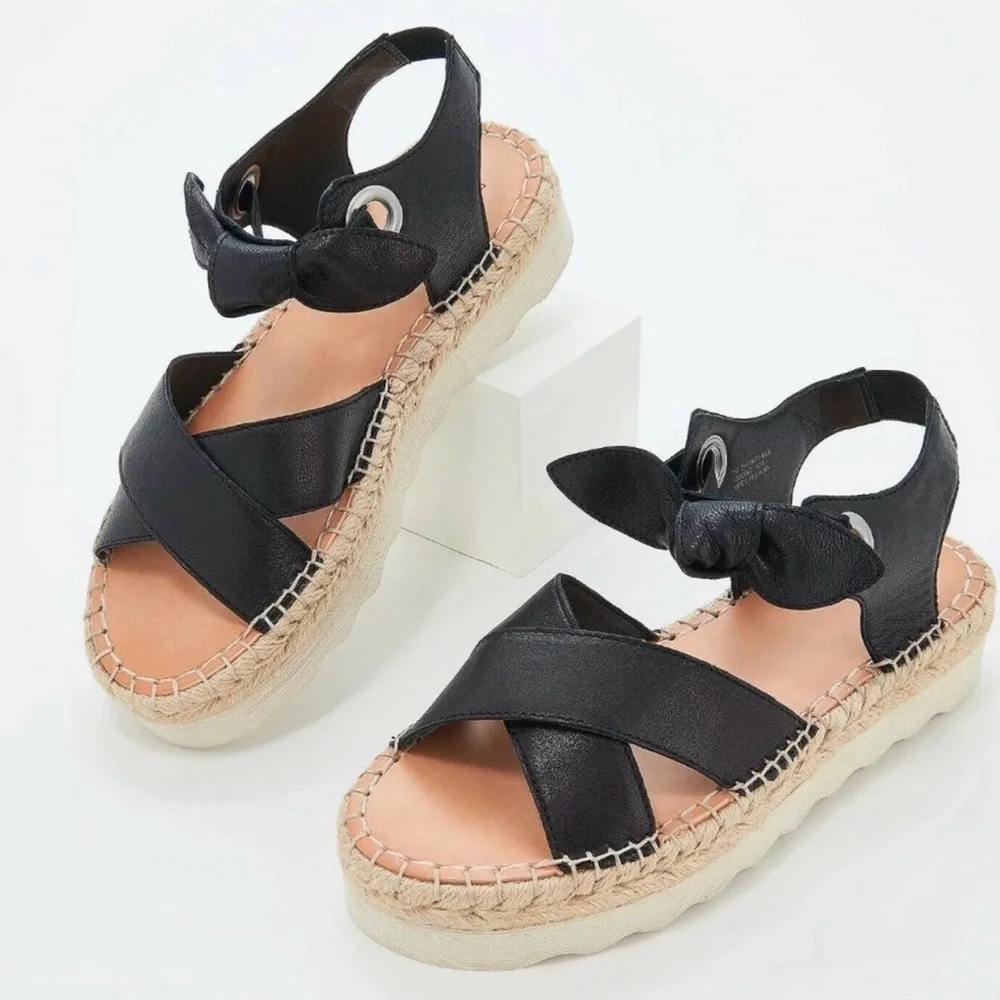 Frye Black Suede Bow Knot Espadrille Platform Sandals Frye Women’s Size 8M